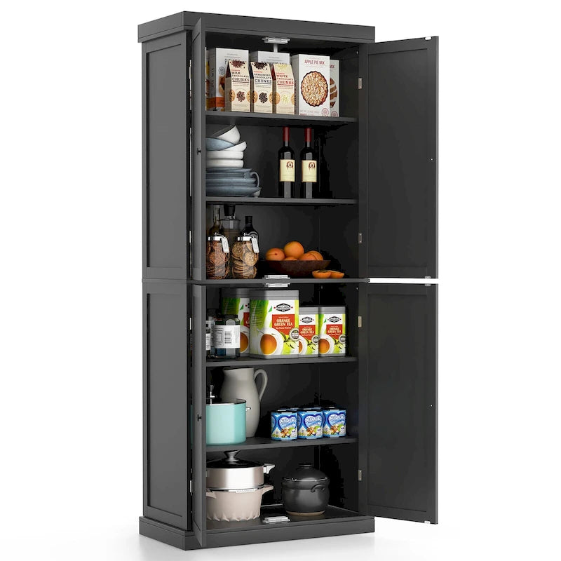 72.5 Kitchen Pantry w/4 Door 6-Tier Shelves Freestanding
