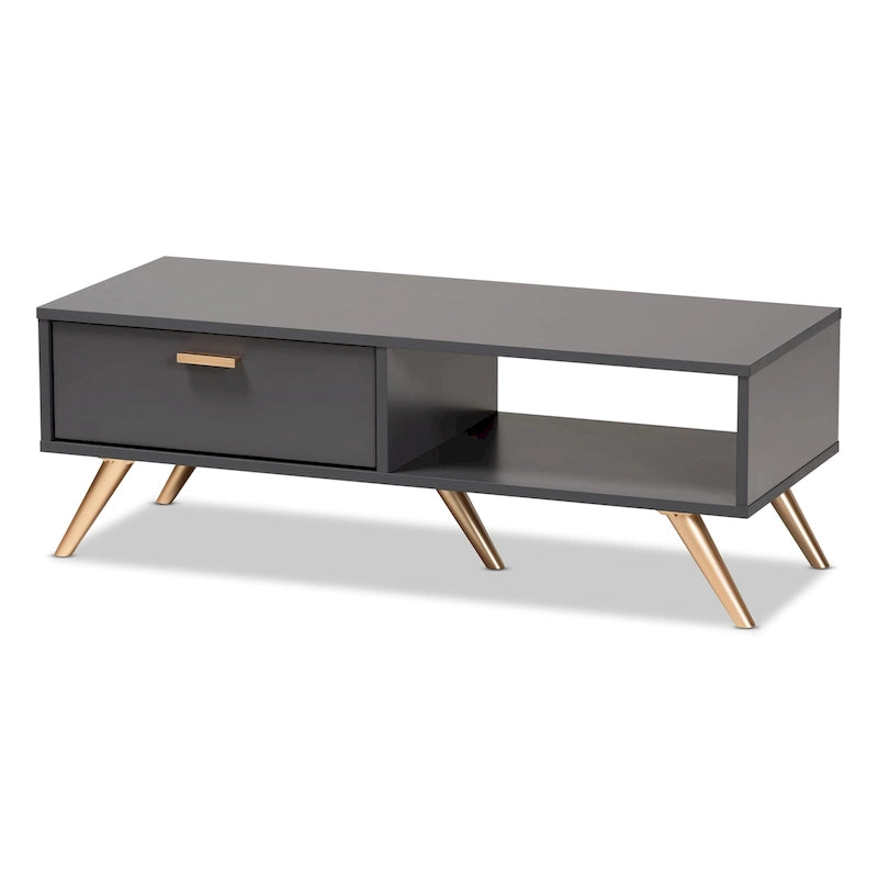 Modern Dark Grey and Gold Finished Wood Coffee Table