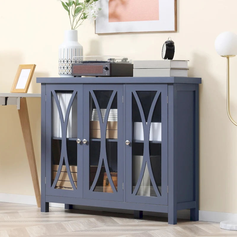 Modern Kitchen Sideboard, Buffet Cabinet with 2 Storage Cupboard, Glass Doors