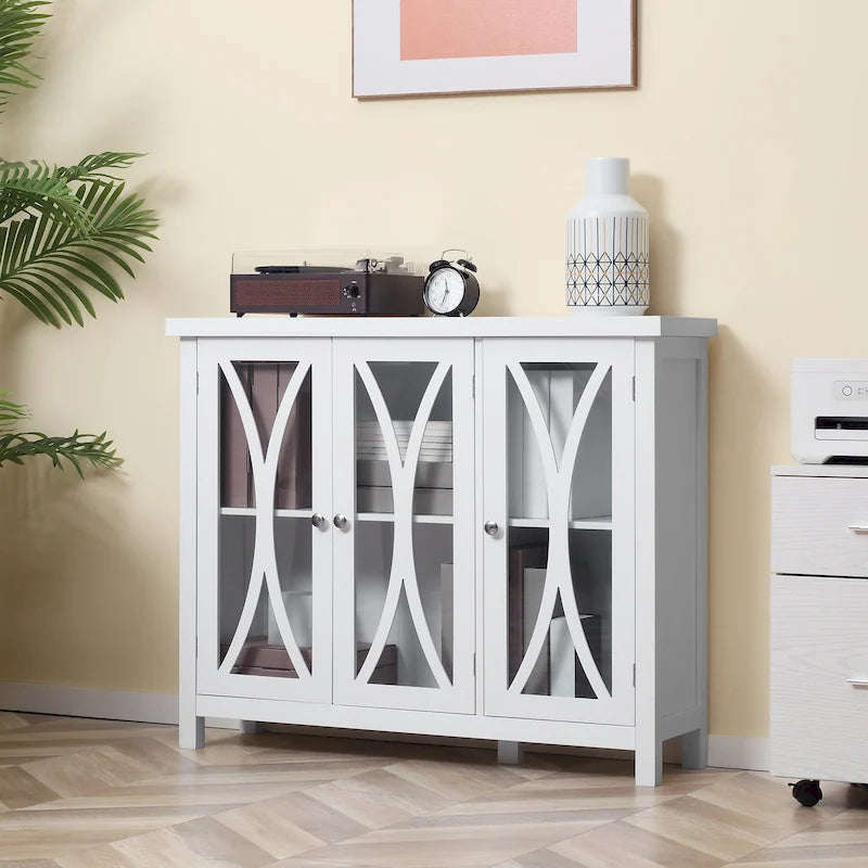 Modern Kitchen Sideboard, Buffet Cabinet with 2 Storage Cupboard, Glass Doors