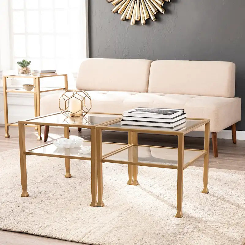 Gold & Metal Glass Top Cocktail Table