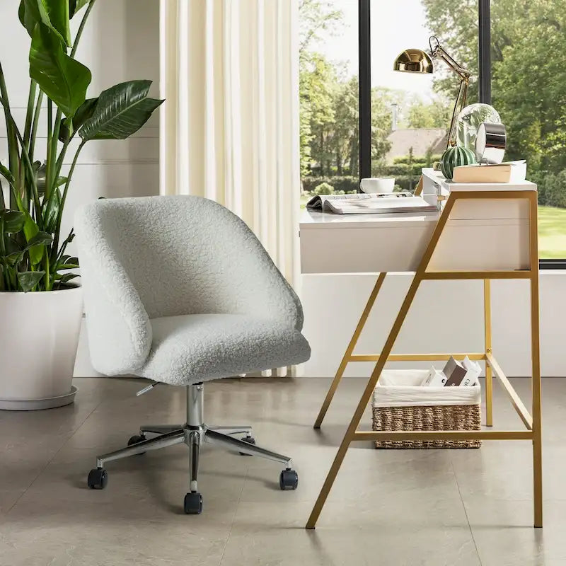 Modern Boucle 360 Swivel Height Adjustable Office Chair with Rolling Wheels