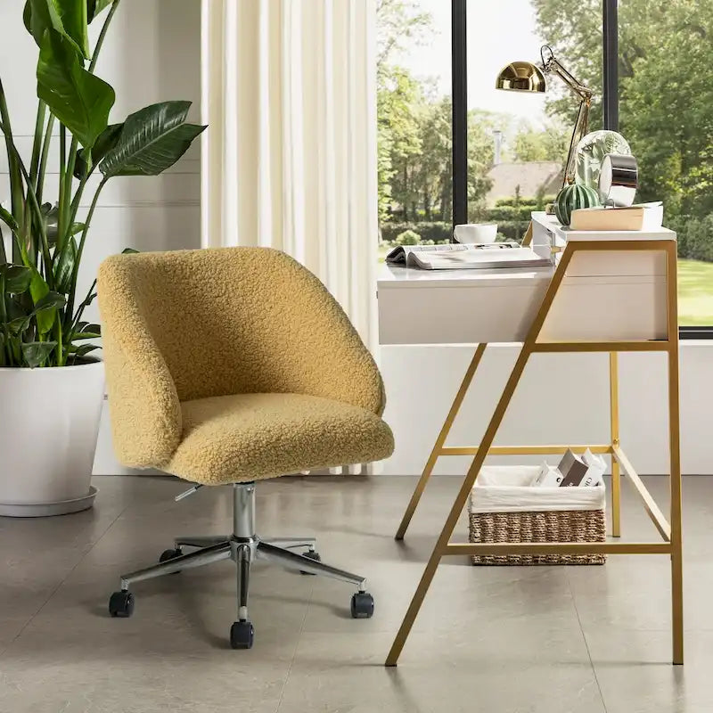 Modern Boucle 360 Swivel Height Adjustable Office Chair with Rolling Wheels