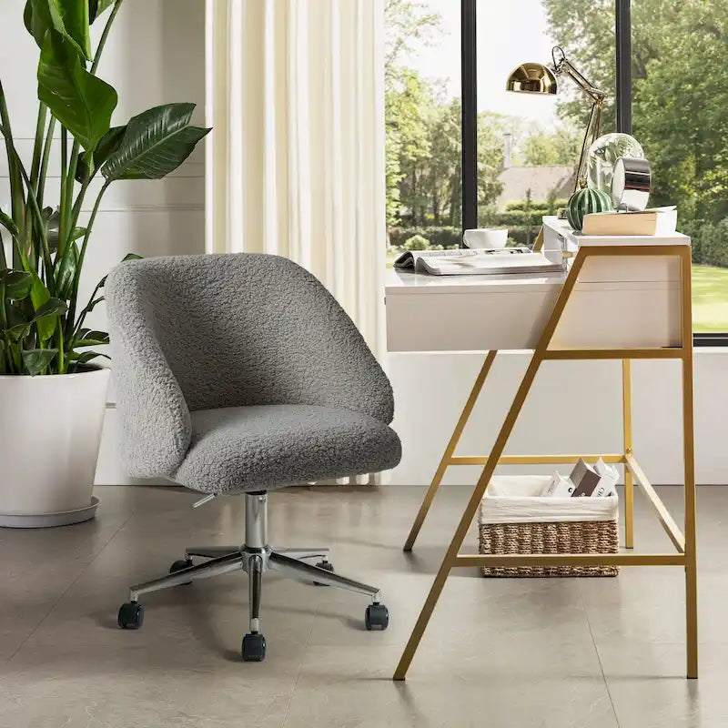 Modern Boucle 360 Swivel Height Adjustable Office Chair with Rolling Wheels