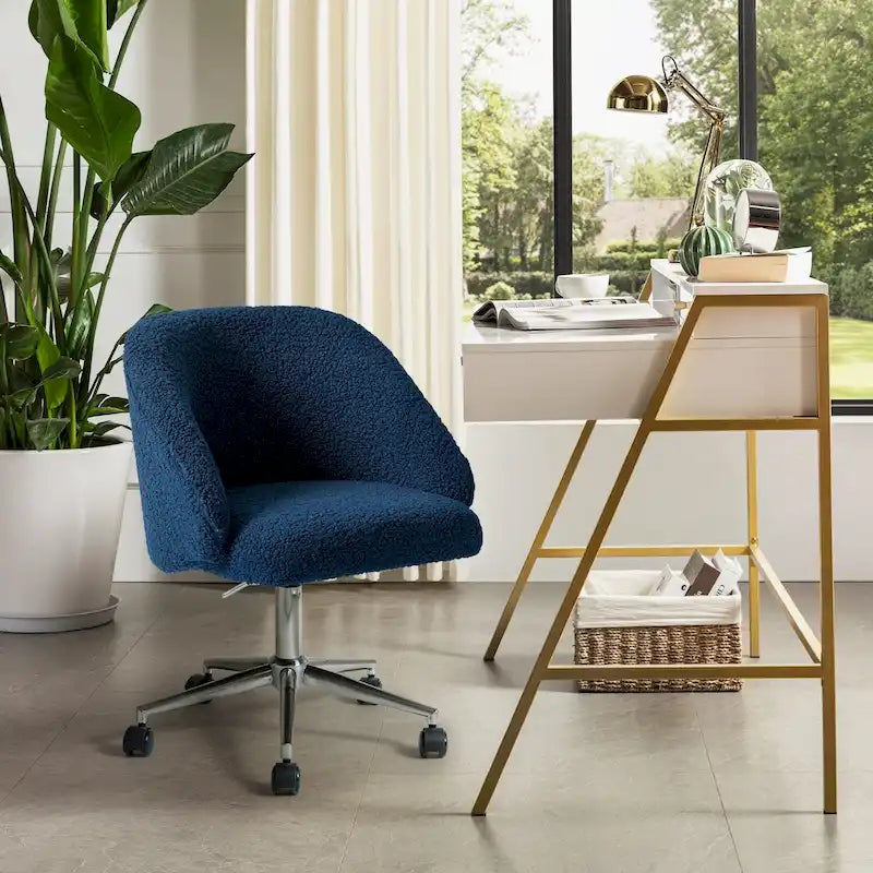 Modern Boucle 360 Swivel Height Adjustable Office Chair with Rolling Wheels