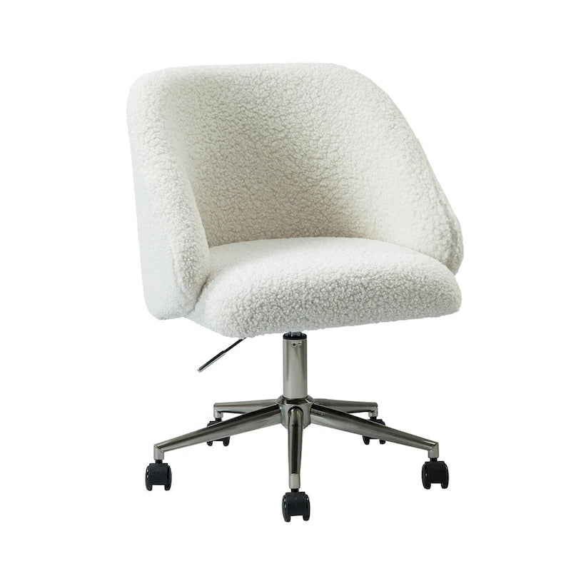 Modern Boucle 360 Swivel Height Adjustable Office Chair with Rolling Wheels