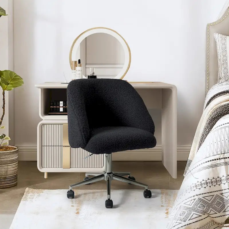 Modern Boucle 360 Swivel Height Adjustable Office Chair with Rolling Wheels