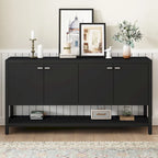 Modern Functional Entryway Console Table with Four-Door Storage and Open Shelf